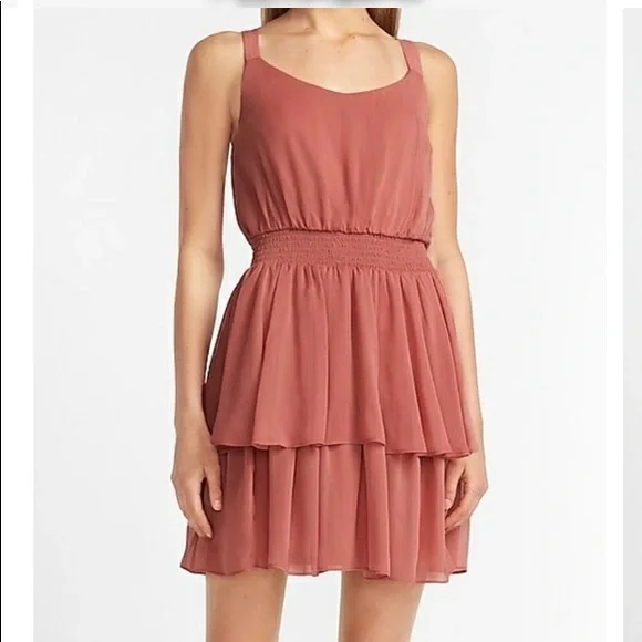 Express | Dresses | Express Textured Metallic Tiered Ruffle Fit Flare Dress  | Poshmark